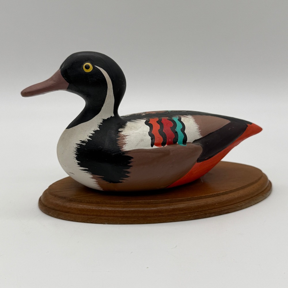 Enesco Duck Figurine Multicolor Decoy Hand Painted Wood Base Taiwan Vintage